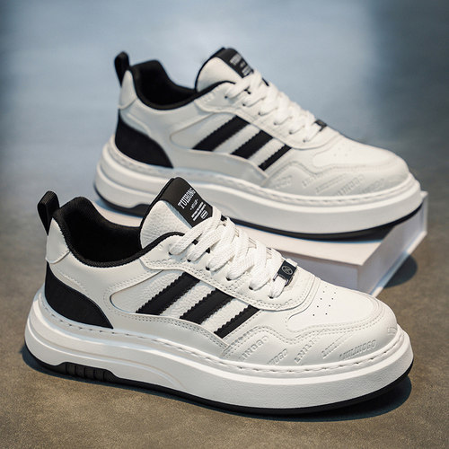 男鞋冬季潮流低帮休闲板鞋青少年学生百搭潮牌运动厚底真皮小白鞋