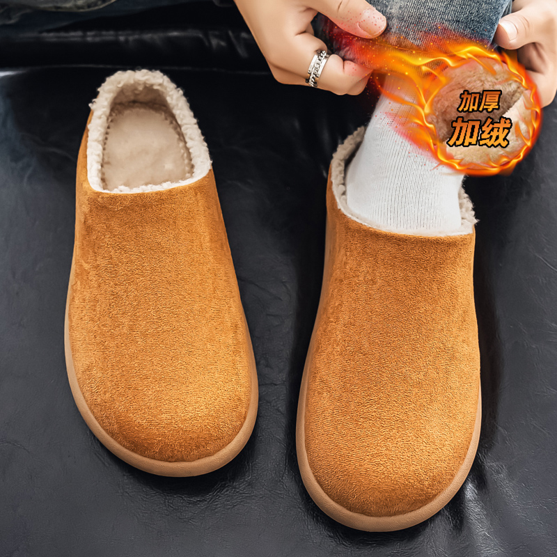 勃肯拖鞋男冬季加绒加厚保暖皮毛一体老钱风穆勒鞋懒人包头棉拖鞋