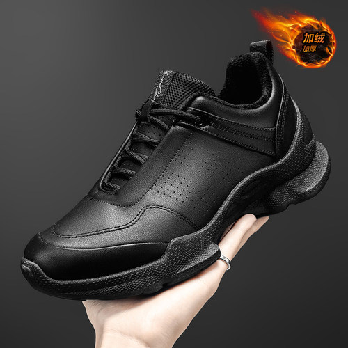 男鞋冬季加绒加厚保暖二棉鞋纯黑色休闲运动鞋防滑耐磨工作劳保鞋