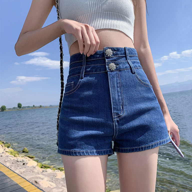 高腰弹力修身牛仔短裤女网红新款