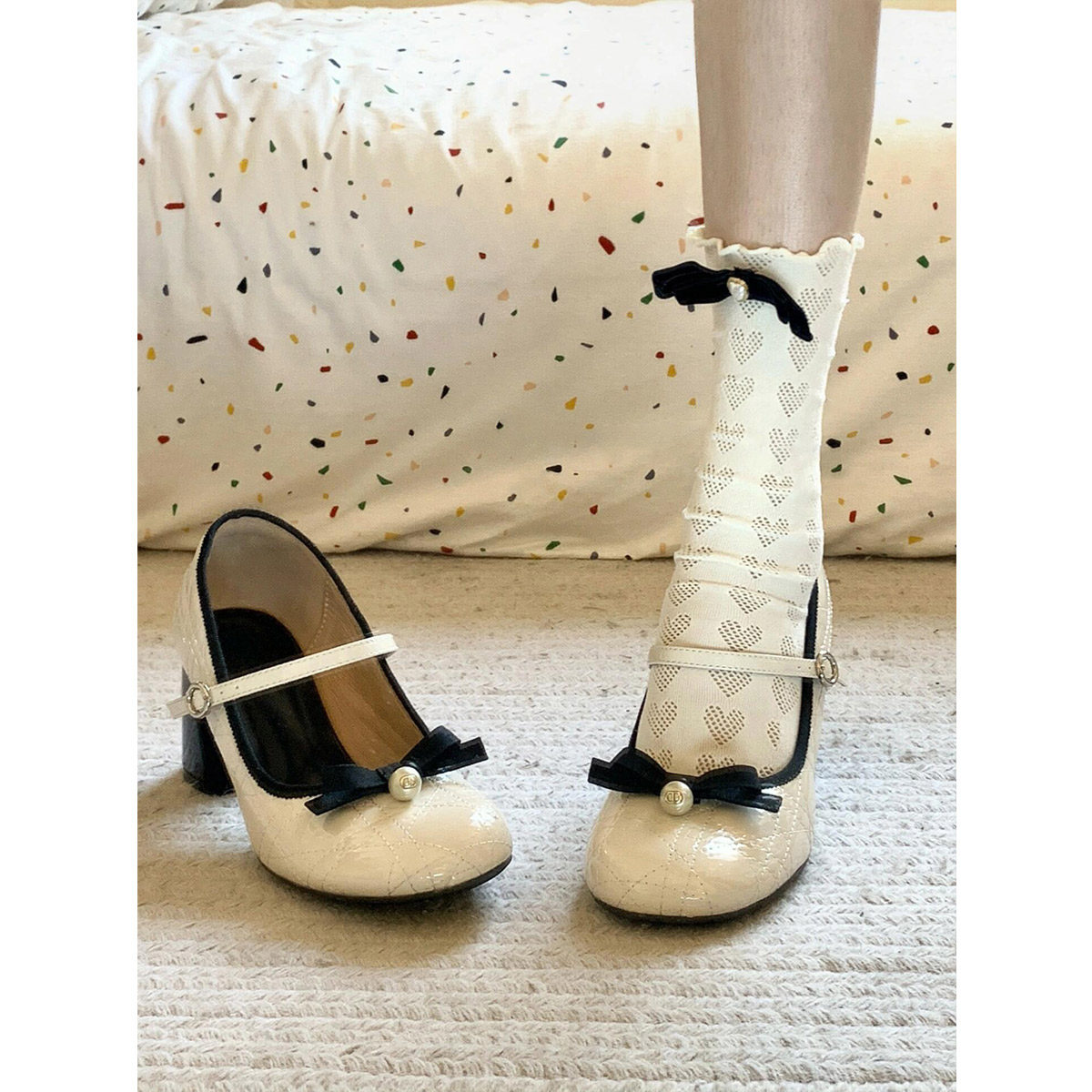 Miaolv College法式粗跟玛丽珍鞋女一字带蝴蝶结浅口中高跟单鞋子,女鞋,玛丽珍鞋,淘宝优惠券,粉丝福利购,淘宝优惠卷