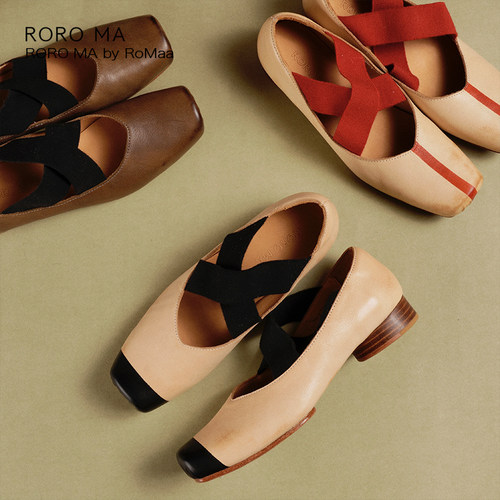 ROROMA 进口牛皮 失序感美学 撞色主义 LACING芭蕾鞋