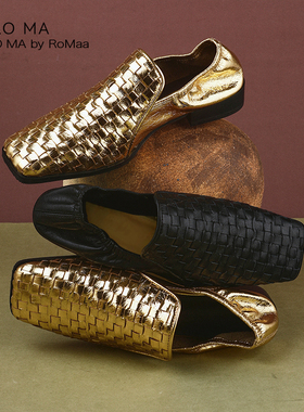 ROROMA 意大利进口马皮编织乐福鞋