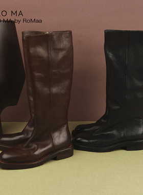 ROROMA 意大利进口水洗马皮NOBILITY手工固特工艺極簡秋冬高筒靴
