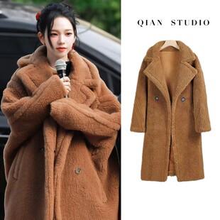 赵露思陈乔恩M家同款泰迪熊大衣外套女teddy羊羔毛皮草外套中长款