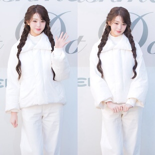 张元英同款白色翻领羽绒服短款休闲百搭韩系白鸭绒面包服外套女