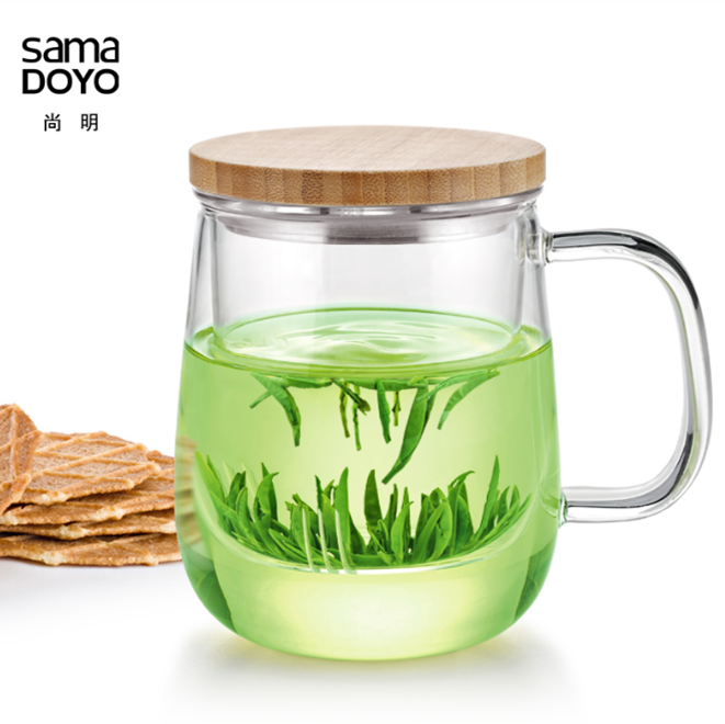 尚明竹盖可过滤内胆耐热玻璃杯