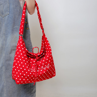 豹纹帆布包大容量斜挎包韩国小众蝴蝶结包包红色波点单肩托特包