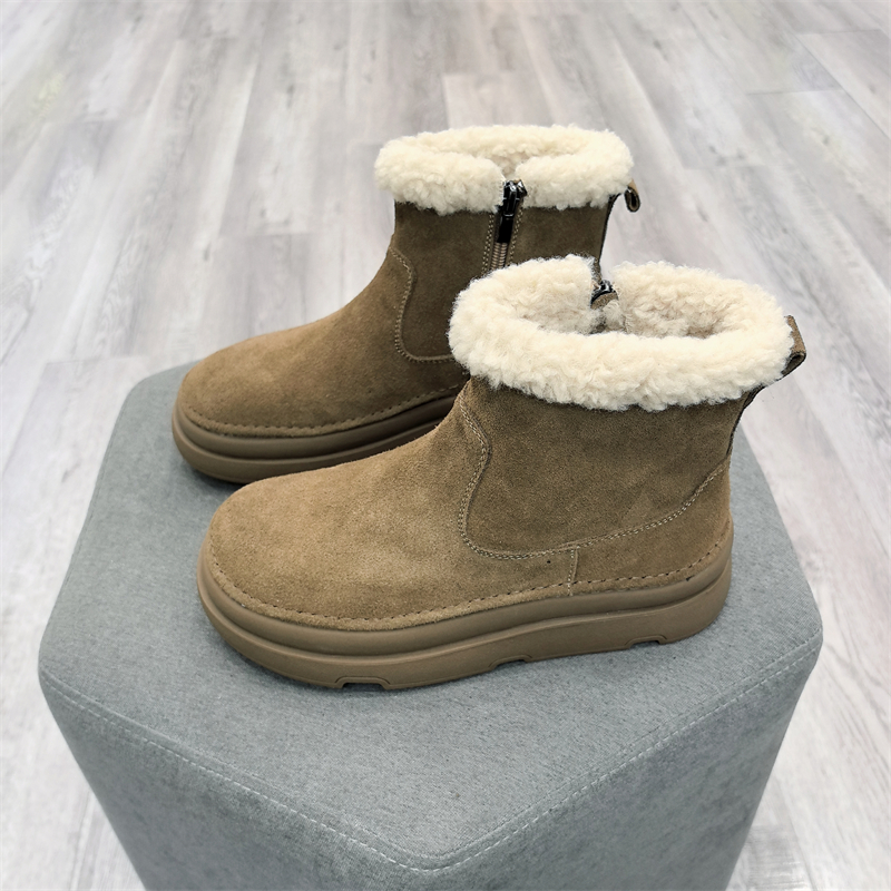 冰洁2024冬季新款女鞋磨砂皮圆头厚底保暖侧拉链休闲雪地靴90-27