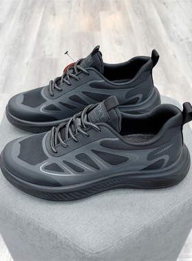 冰洁2024秋季新款男鞋飞织系带平跟厚底透气舒适运动休闲鞋730018