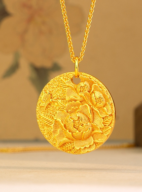 新款国风仿真黄金花丝牡丹项链