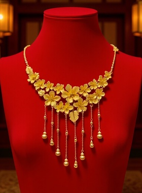 越南古法沙金新娘婚庆吊坠项链