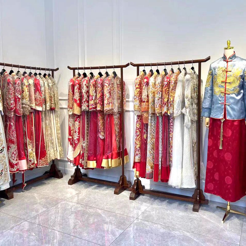 中式衣帽架落地架子秀禾展架国风汉服旗袍中岛架婚纱礼服货架复古