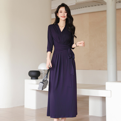 【气质优雅】紫色修身显瘦连衣裙