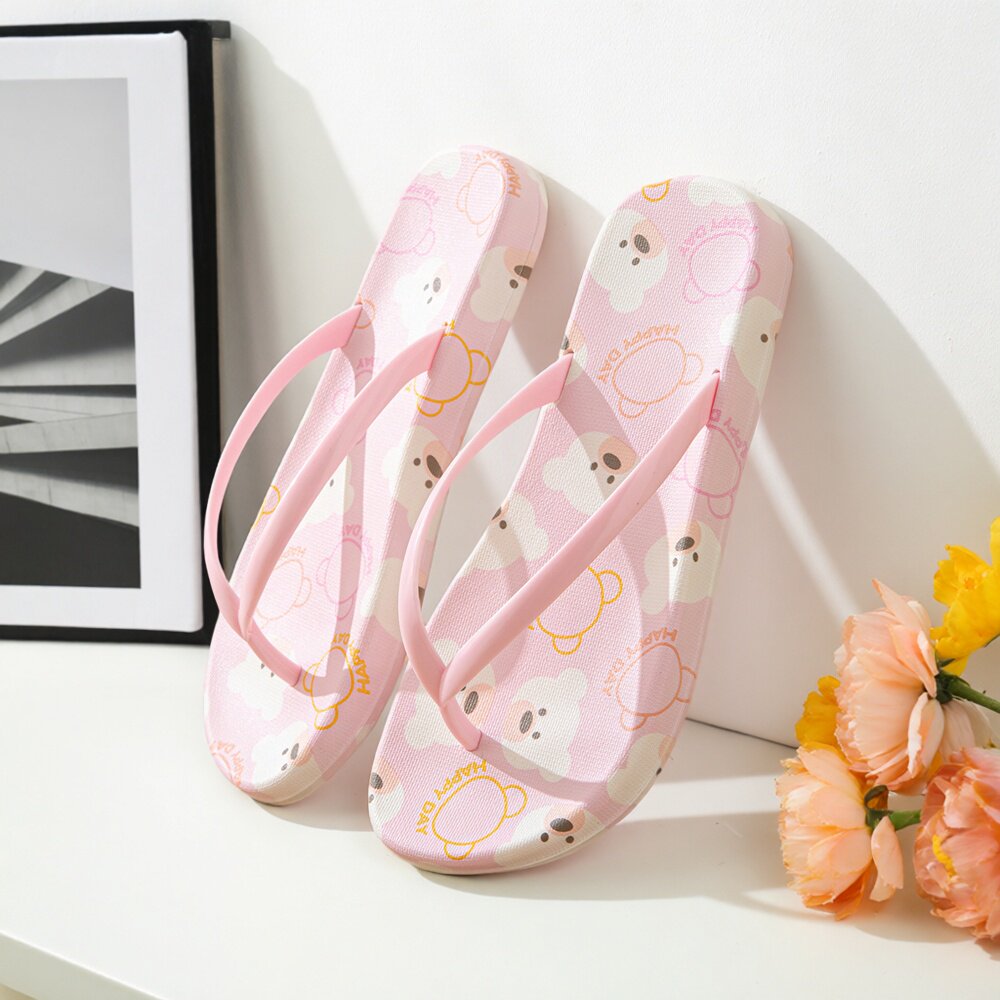 人字拖女夏韩版卡通涂鸦防滑室内平跟简约厚底沙滩学生舒适人字拖