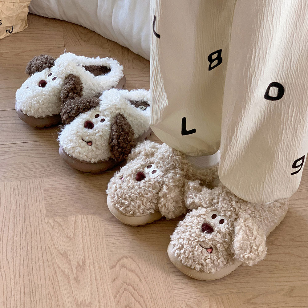 可爱甜美少女心可爱卡通狗狗棉拖鞋女士秋冬季室内家居保暖棉鞋