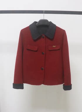 时尚撞色翻领双面羊毛呢大衣女2026秋冬超好看气质小香风毛呢外套