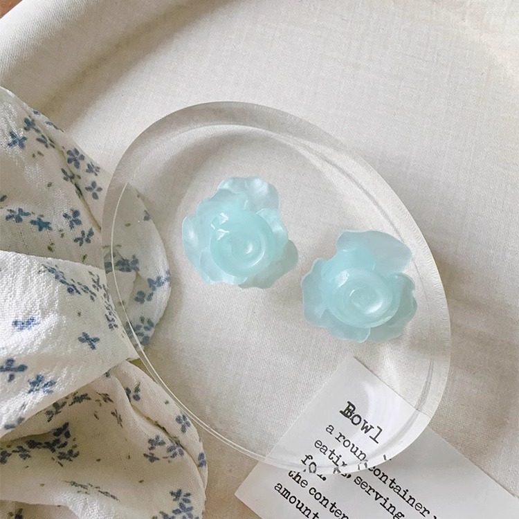 Margot手作淡蓝清透玫瑰耳钉甜美超仙高级感耳环小众元气少女耳饰