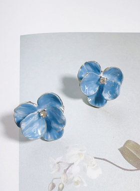 margot手作耳环超仙蓝色鸢尾花浅色系度假风气质蚊香盘无耳洞耳夹