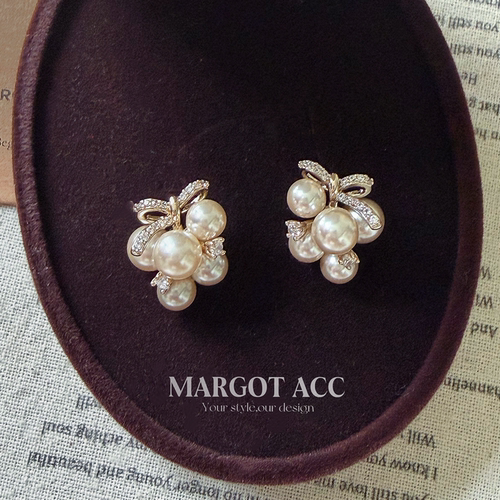 Margot手作珍珠葡萄造型耳钉女轻奢高级感耳环气质百搭无耳洞耳夹