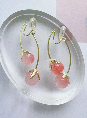 Margot手作粉色番茄耳钉高级感轻奢耳夹女无耳洞适合春天的耳环