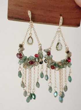 Margot手作复古民族风流光长款水晶流苏耳饰方圆脸百搭气质耳环