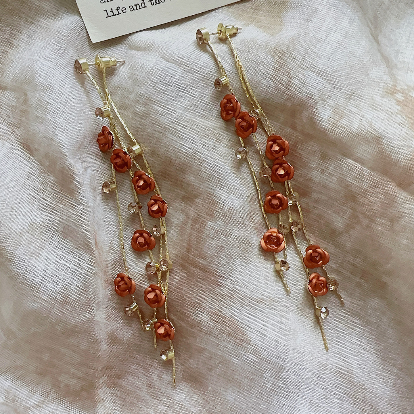 Margot手作超长款玫瑰花流苏耳钉耳环女超仙美拉德无耳洞耳夹女