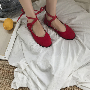 新款女鞋绑带百搭浅口芭蕾鞋