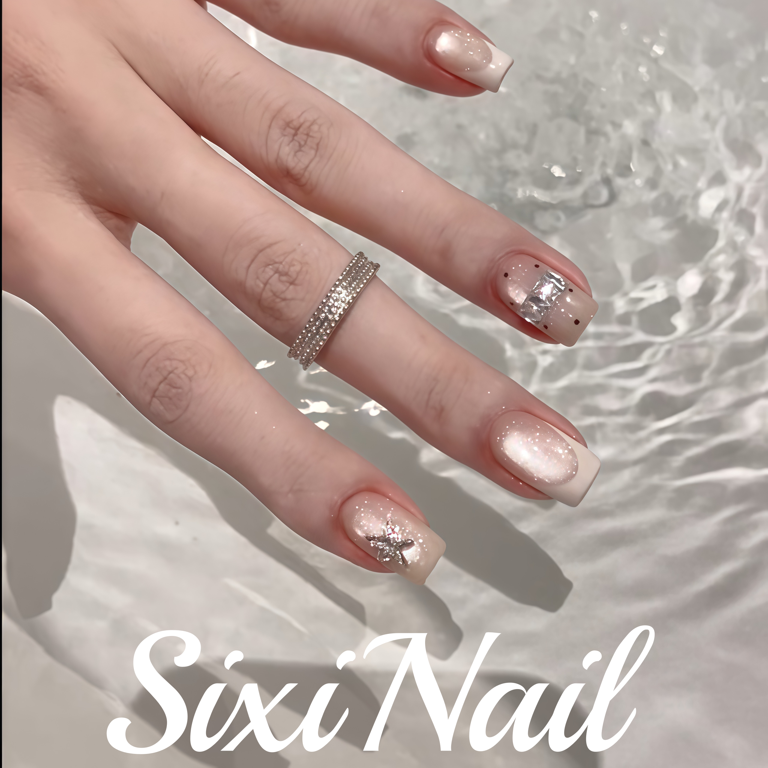 ins风法式雪花堆钻纯手工穿戴甲高级猫眼显白指甲美甲贴片假指甲