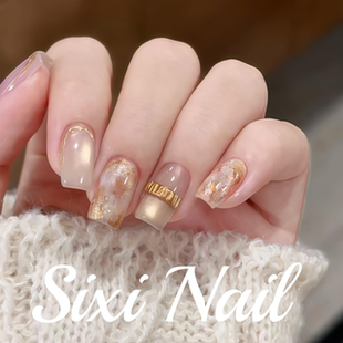 猫眼雕花纯手工穿戴甲魔镜粉晕染渐变猫眼显白中长款美甲贴片指甲