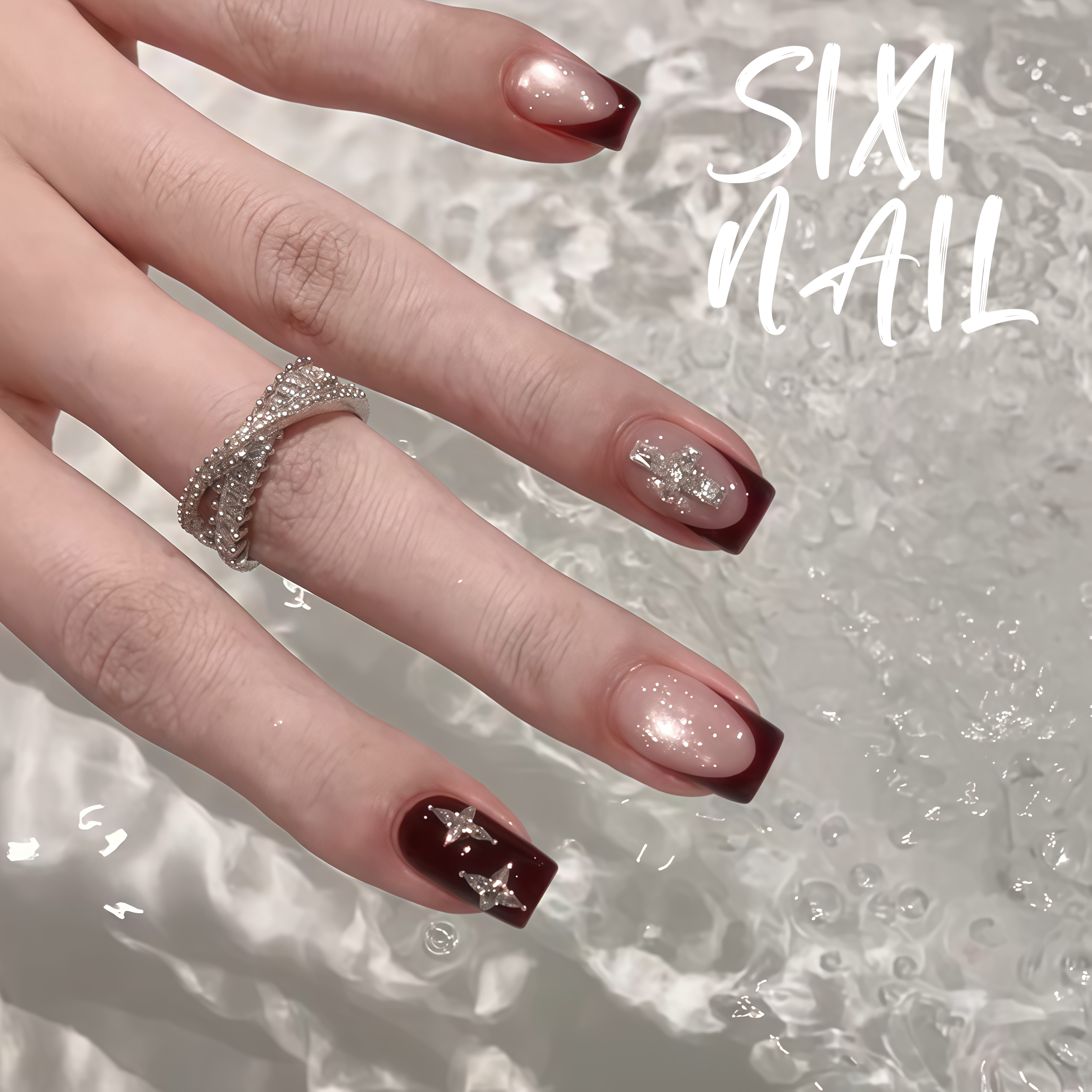 老花风 克罗心酒红法式纯手工穿戴甲短款2025新款高级感美甲贴片