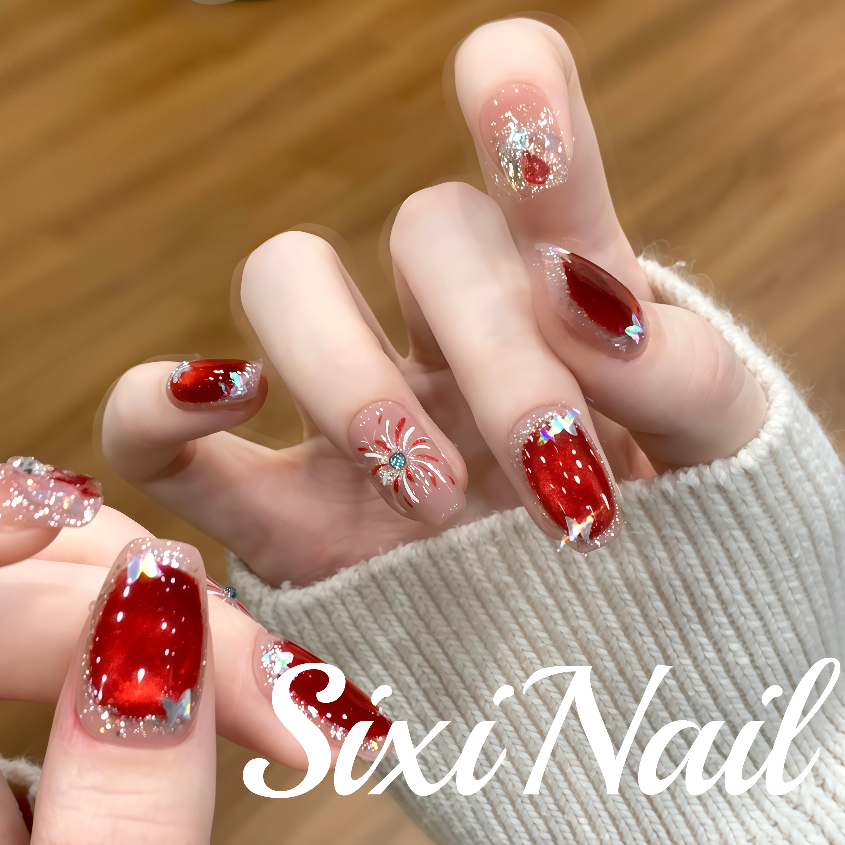 手绘烟花ins风纯手工穿戴甲蝴蝶猫眼气质高级感显白美甲指甲贴片,彩妆/香水/美妆工具,穿戴甲/甲片,淘宝优惠券,粉丝福利购,淘宝优惠卷