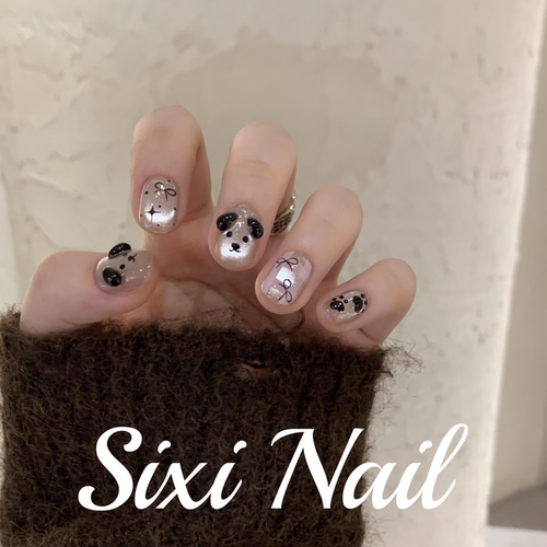 可爱手绘狗狗纯手工穿戴甲ins风高级感短款豆豆甲美甲贴片假指甲