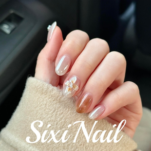 ins风海莉甲手工雕花晕染纯手工穿戴甲高级感指甲美甲贴片假指甲