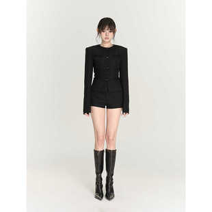 PEMPL精致千金 重工细闪粗花呢口袋收腰廓形小香外套显瘦短裤套装