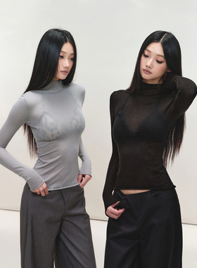 PEMPL·莱赛尔微透羊毛高领弹力修身长袖上衣低腰直筒斜门襟西裤