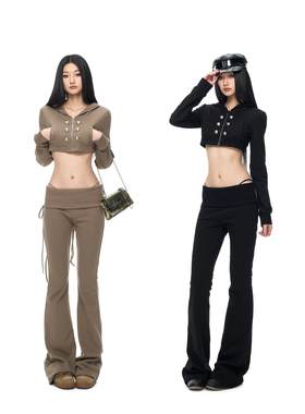 PEMPL拿破仑装饰银扣超短露脐mini修身拼螺口短外套修身卫裤套装