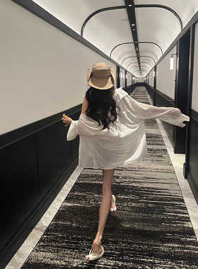 PEMPL 微透贴肤宽松长袖针织衬衫女夏季新款轻薄百搭防晒衫衬衣潮