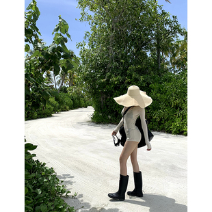 连体衣女春夏新款 开衫 白色半透针织长袖 显瘦连体裤 出游 修身 PEMPL