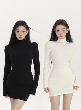 PEMPL 连衣裙女春季牛奶绒丝滑质感亲肤高领打底裙修身显瘦包臀裙