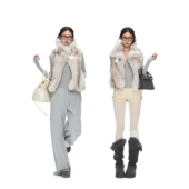 PEMPL 立领皮扣渐变环保皮草外套女高级感贵气保暖短款 毛毛马甲