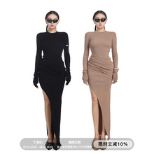 PEMPL 双色毛衣套裙堆叠感长款连衣裙女春夏新款修身显瘦内搭裙子