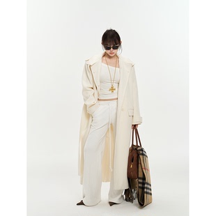 PEMPL初雪降临 正肩翻领含羊毛大衣女高级双排扣气质长款毛呢外套