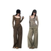 休闲长裤 PEMPL·雅痞绅士 女春新款 宽松阔腿裤 低腰通勤毛边西装 裤