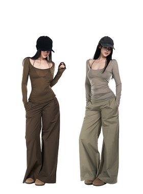 PEMPL·雅痞绅士 低腰通勤毛边西装裤女春新款宽松阔腿裤休闲长裤