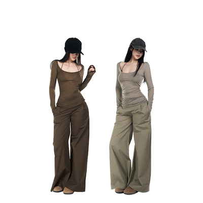 PEMPL·雅痞绅士 低腰通勤毛边西装裤女春新款宽松阔腿裤休闲长裤