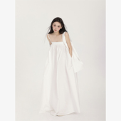 PEMPL 吊带连衣裙女白色度假风清爽白月光松紧胸方领宽松长款 裙子