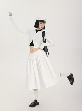 PEMPL 长袖针织衫女夏季新款空调衫白色极简轻薄双头拉链开衫外套