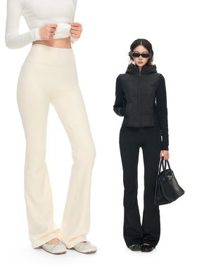 PEMPL 裸感亲肤弹力修身微喇裤女加厚基础款纯色休闲长裤瑜伽裤