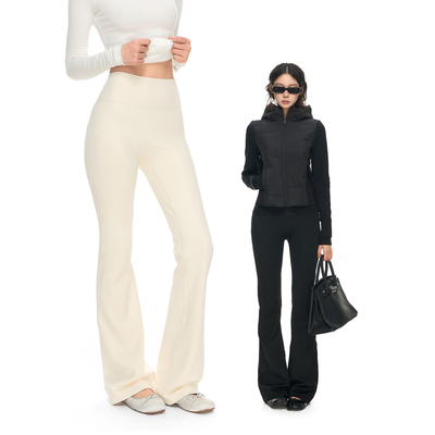 PEMPL 裸感亲肤弹力修身微喇裤女加厚基础款纯色休闲长裤瑜伽裤